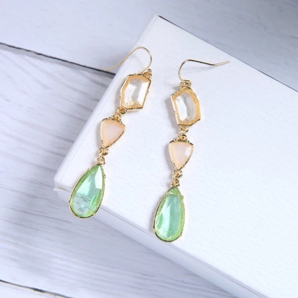 NWT Blue + Gold Stone Drop Earrings OR Green - Picture 4 of 8